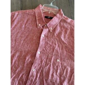 7 For All Mankind Polo 100% Linen Red Solid Long Sleeve Button Down Size XL